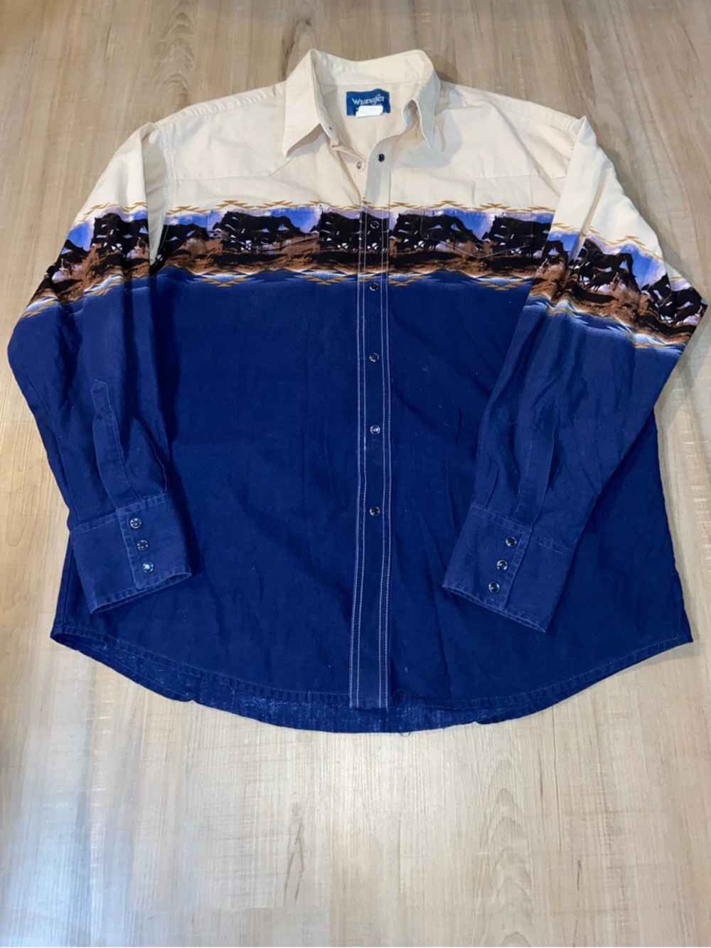 Vintage Wrangler Horse Scene Pearl Snap Button Down Shirt